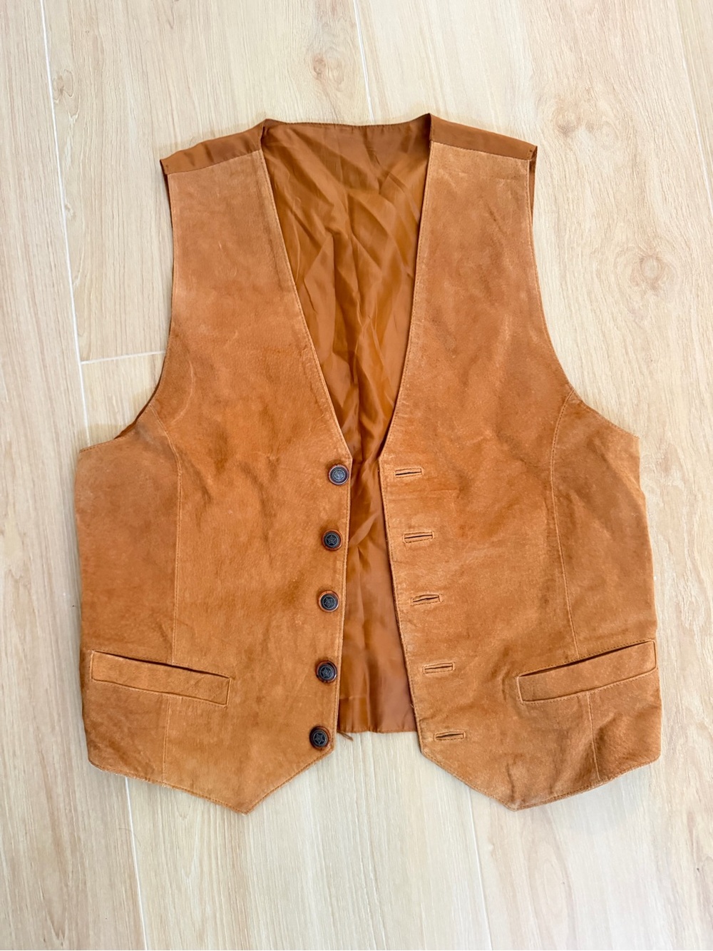 Vintage Men's Suede Vest in Burnt Orange — Classic Tailored Waistcoat - c&a